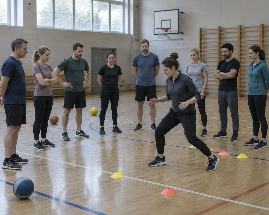 Training day in a school sports hall